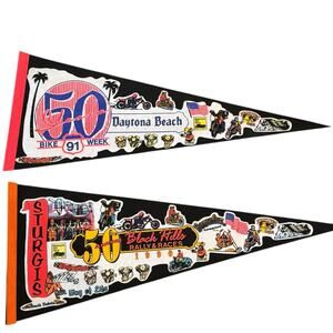 2 Vtg Pennants 1990 & 1991 50th Anniversary Daytona Bike Week Sturgis Rally